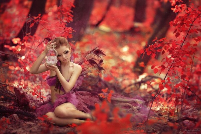Woman with Birdcage — Red