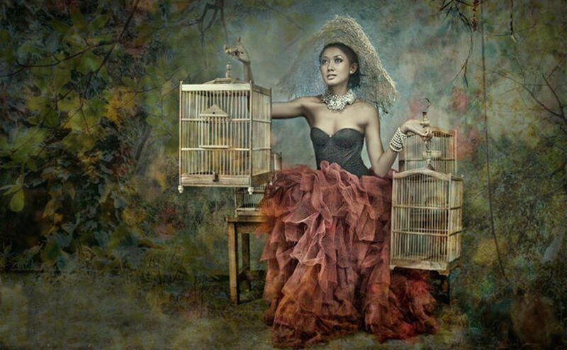 Woman with Birdcages — Black