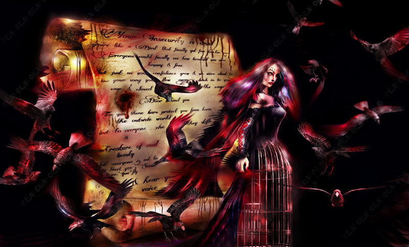 Woman with Birds and Cage — Black