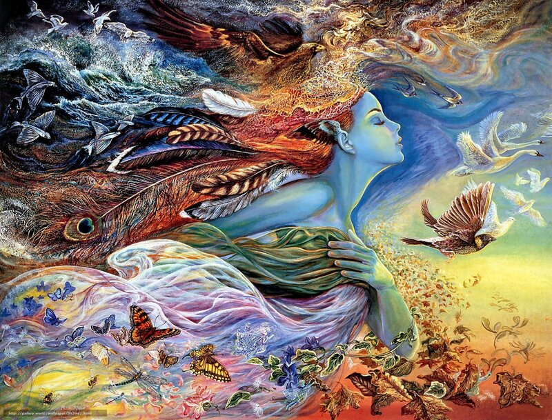 Woman with birds and feathers