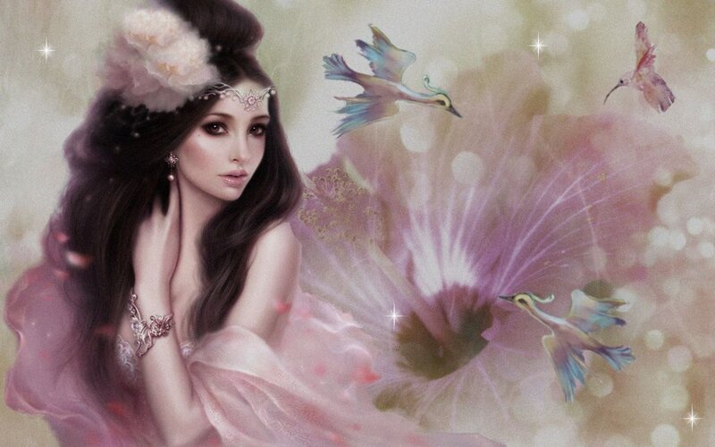 Woman with Birds and Flower