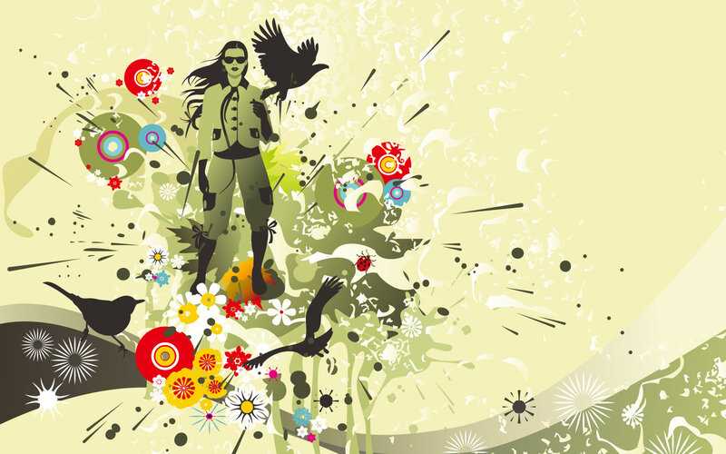 woman with birds and flowers