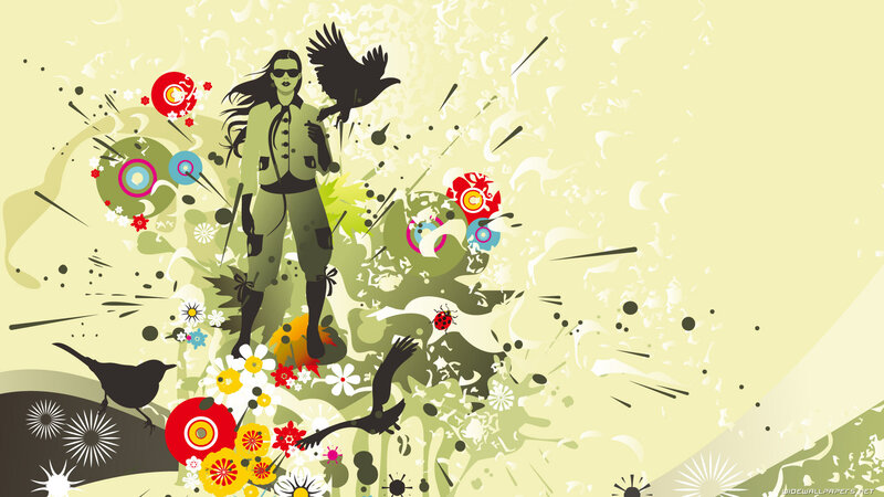 woman with birds and flowers