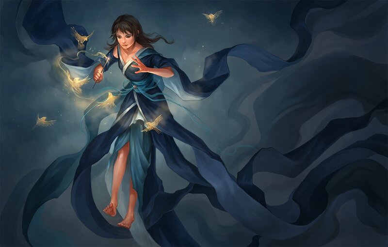 woman with birds and magic