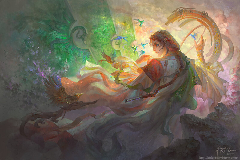 Woman with Birds and Staff