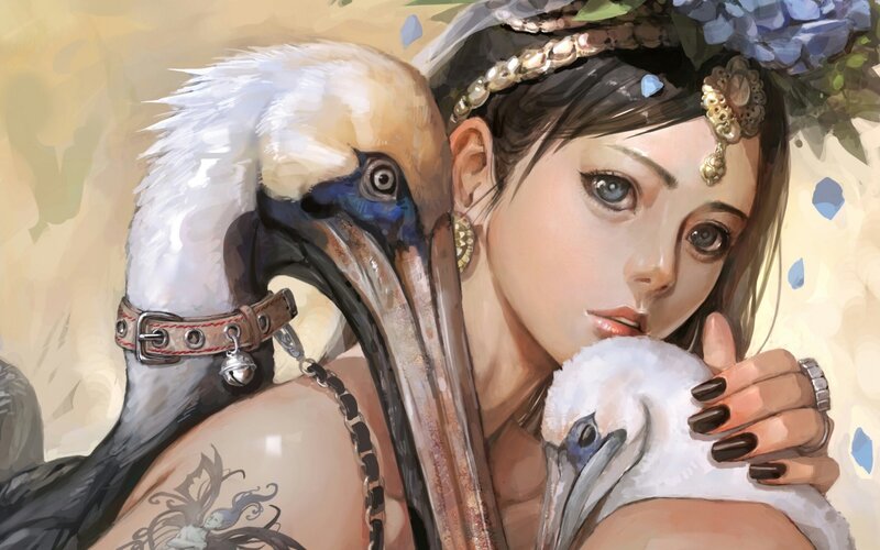 Woman with Birds — Beige
