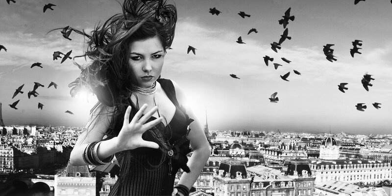 Woman with Birds — Black