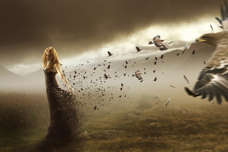 Woman with Birds — Brown