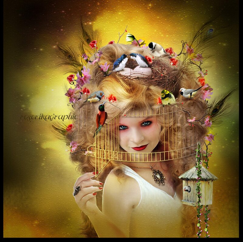 Woman with Birds — Gold