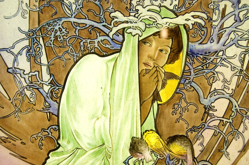 woman with birds in art nouveau style