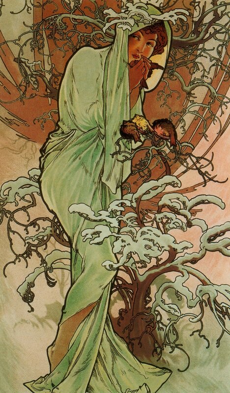 Woman with birds in winter