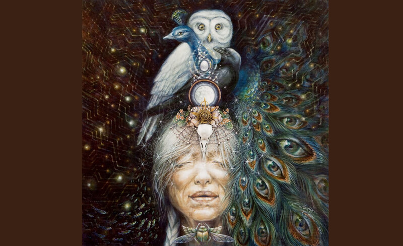 Woman with Birds on Head — Brown