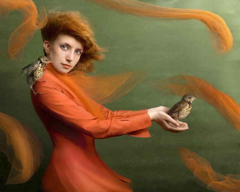Woman with Birds — Orange