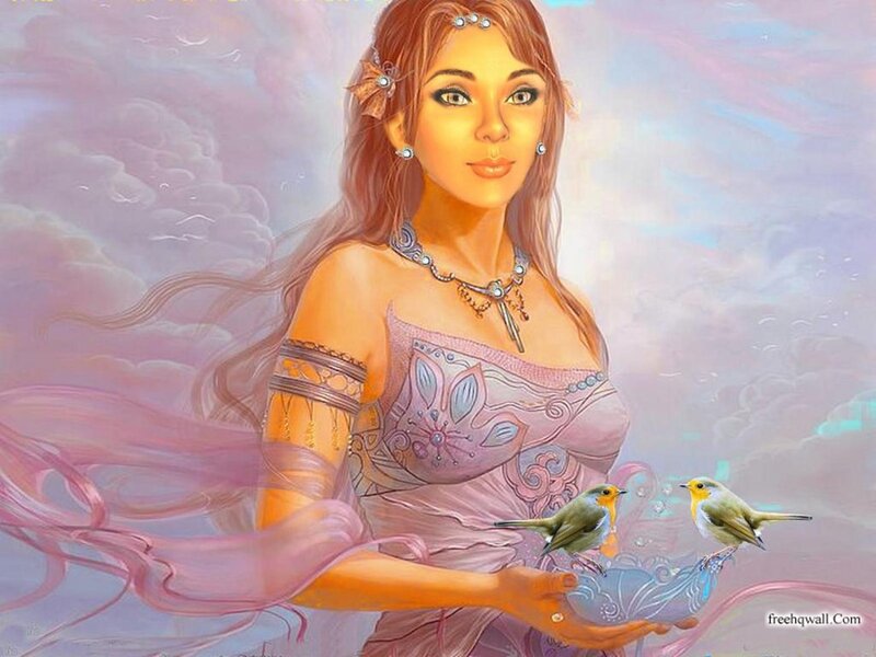 Woman with Birds — Pink