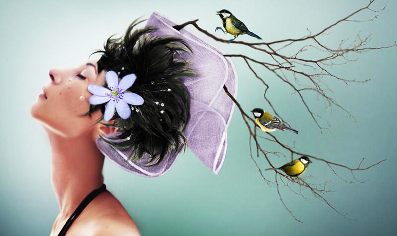 Woman with Birds — Purple