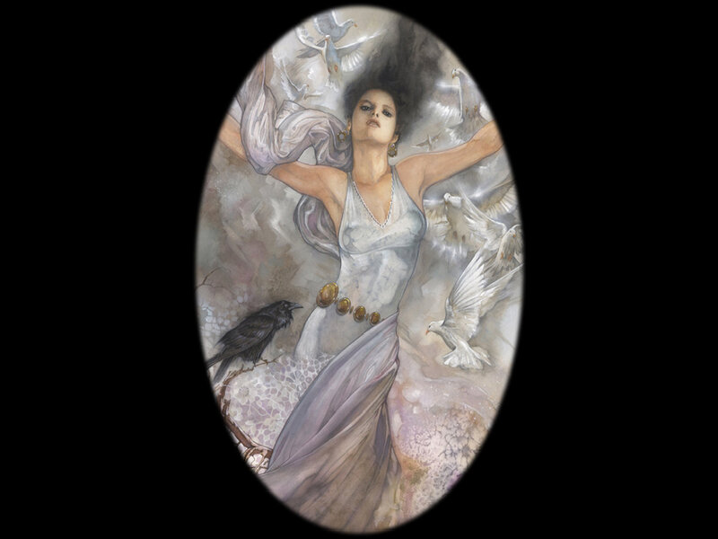 Woman with Birds — White