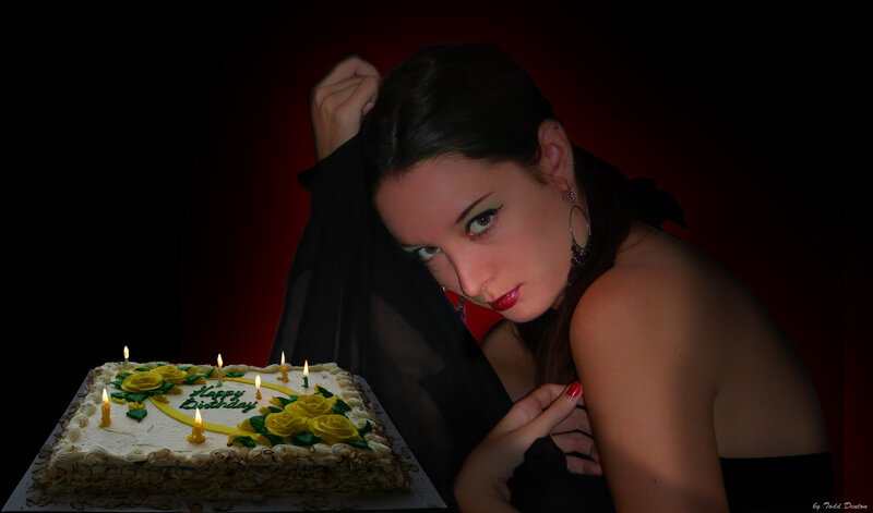 Woman with Birthday Cake — Black, Dramatic