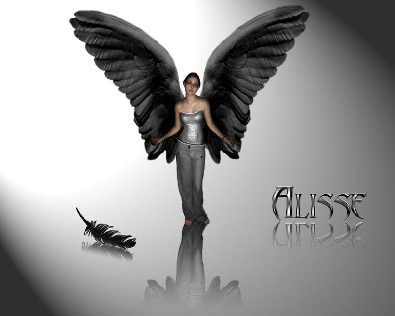 woman with black angel wings