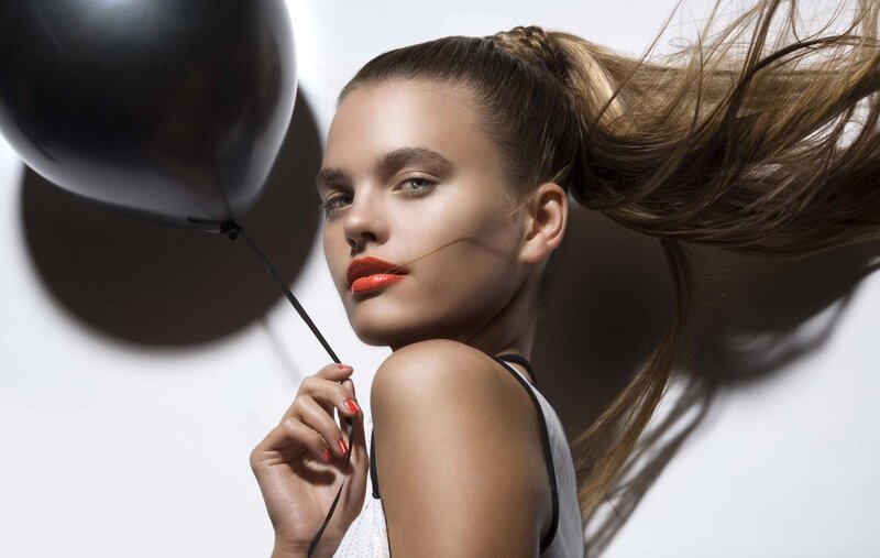 Woman with Black Balloon — White