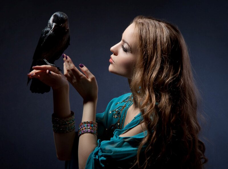 Woman with Black Bird — Blue