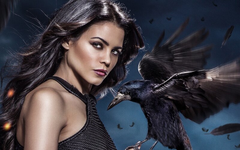 Woman with Black Bird — Dramatic, Night, Photograph, Feathers