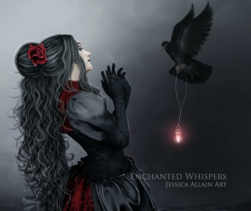 Woman with Black Bird — Dramatic, Night