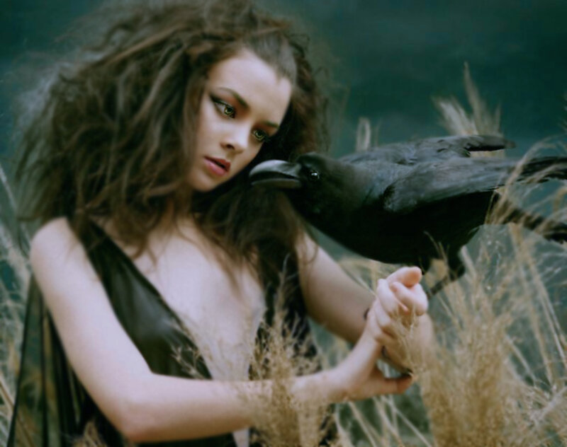 Woman with Black Bird — Dramatic