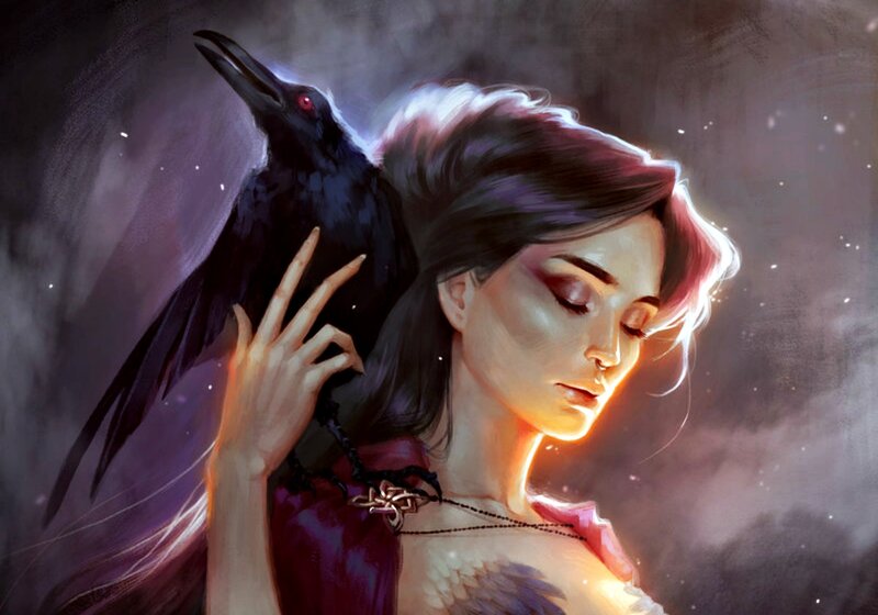 Woman with Black Bird — Purple