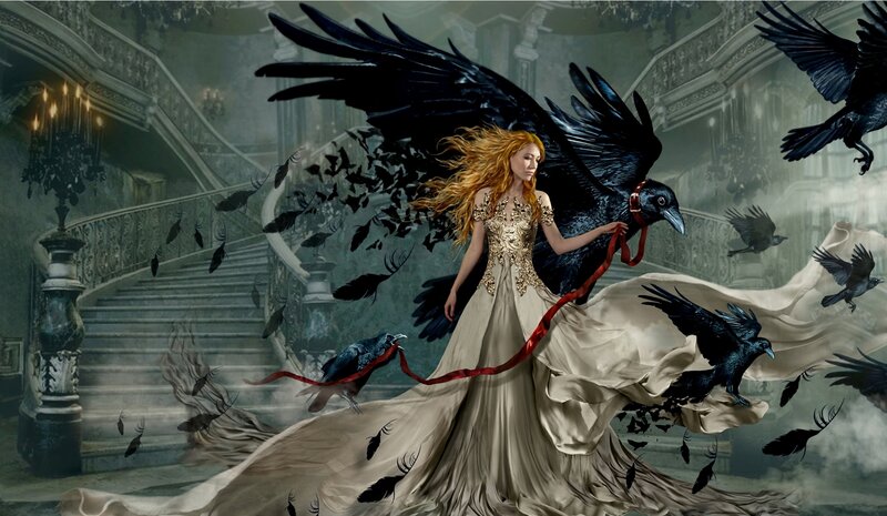 Woman with Black Birds — Dramatic, Digital Art