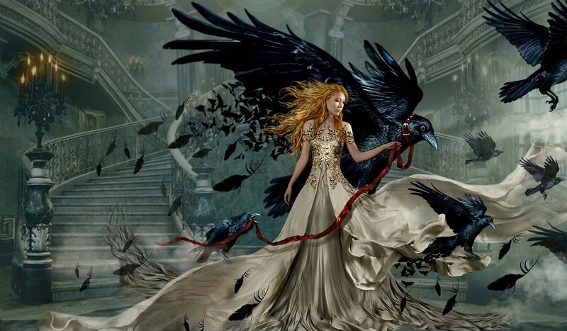Woman with Black Birds — Dramatic