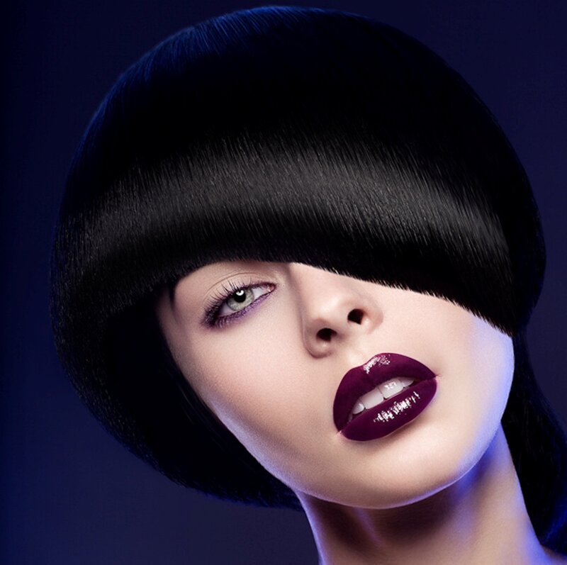 Woman with Black Bob Haircut — Dramatic, Photograph, Lipstick