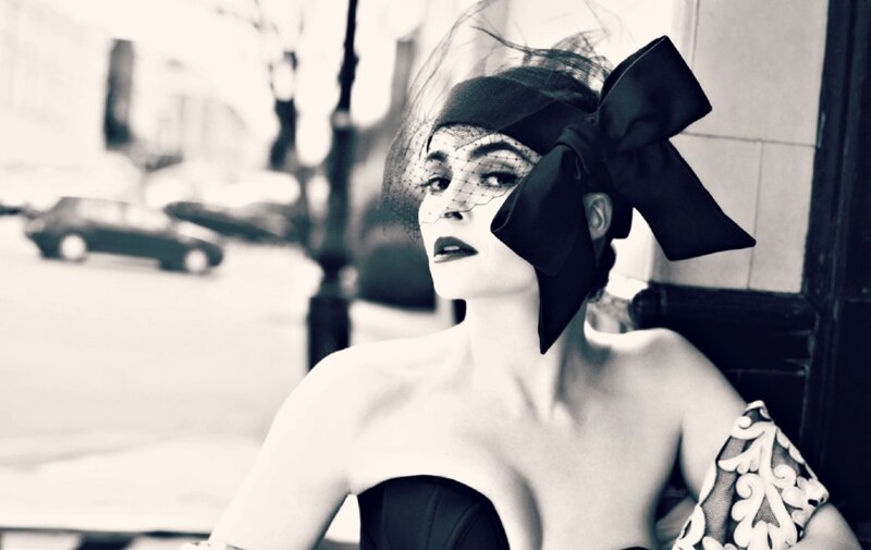 Woman with Black Bow — Dramatic, Photograph