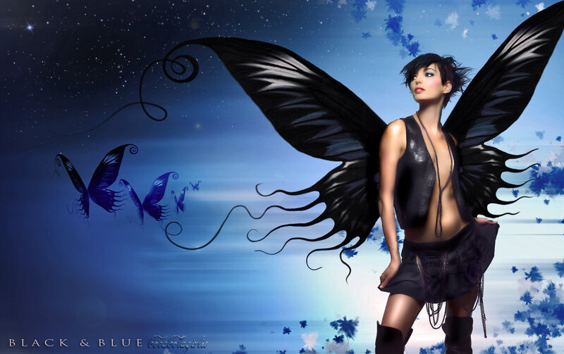 woman with black butterfly wings