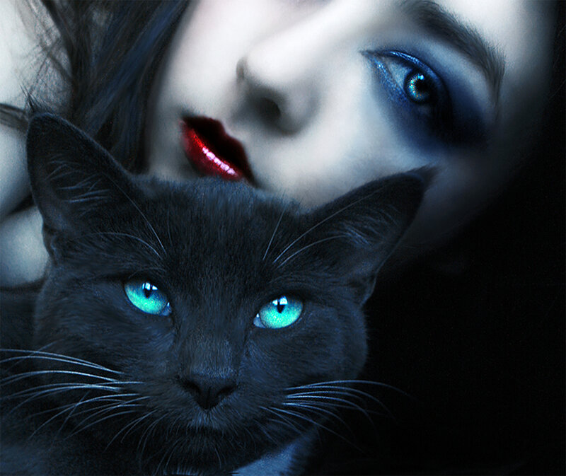 woman with black cat