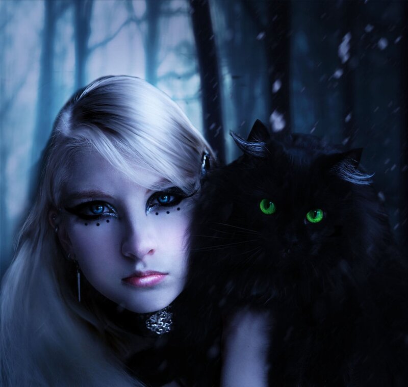 Woman with Black Cat — Blue, Dark