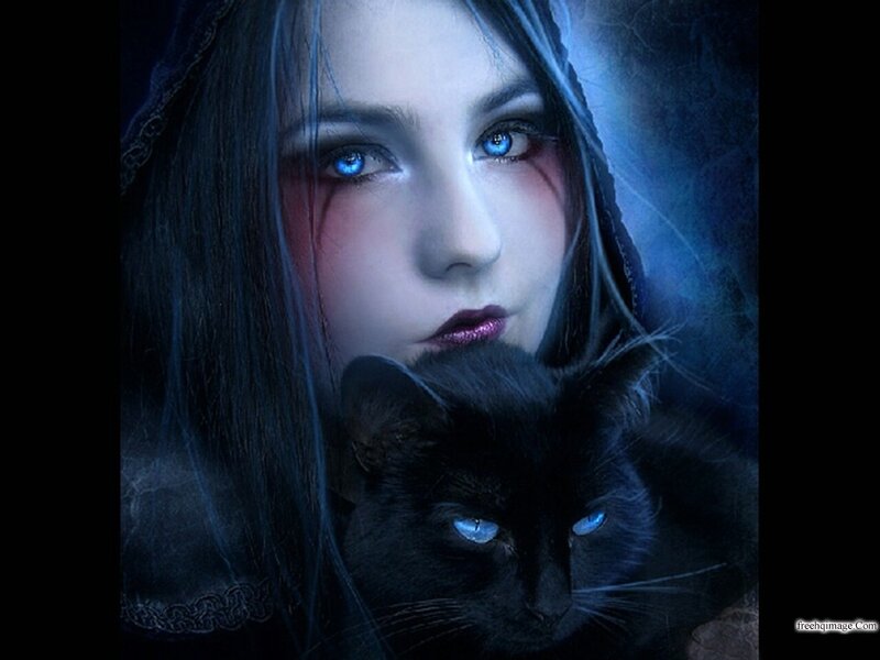 Woman with Black Cat — Blue, Dramatic