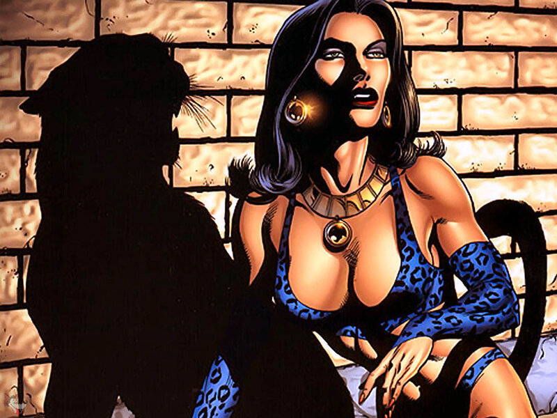 Woman with Black Cat — Blue