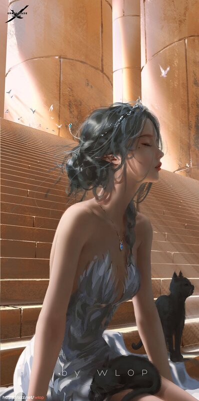 Woman with Black Cat — Brown, Serene