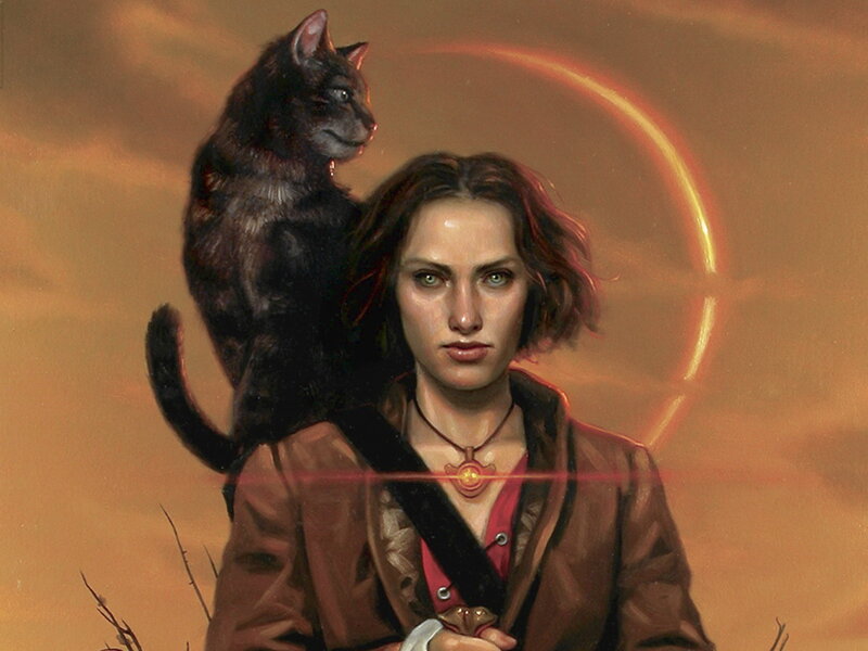 Woman with Black Cat — Brown