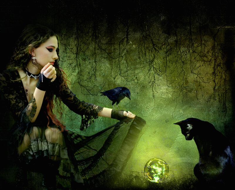 Woman with Black Cat — Dark, Night, Digital Art