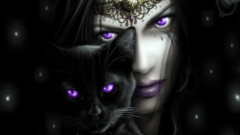 Woman with Black Cat — Dark, Night