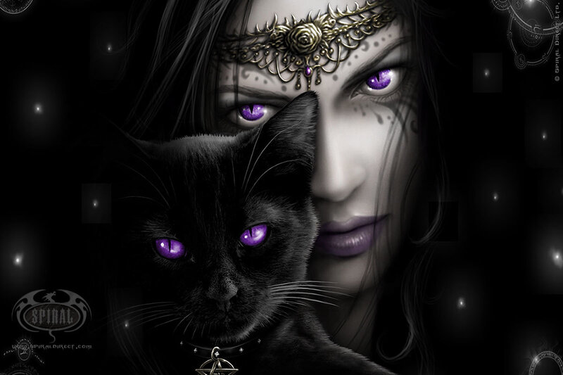 Woman with Black Cat — Dark