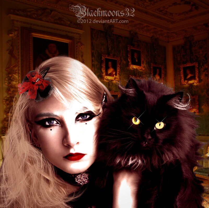 Woman with Black Cat — Dramatic, Digital Art