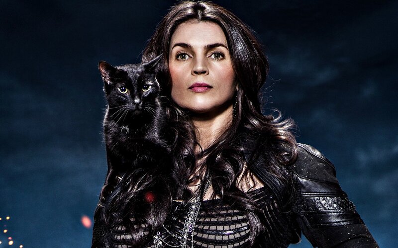 Woman with Black Cat — Dramatic, Night, Photograph