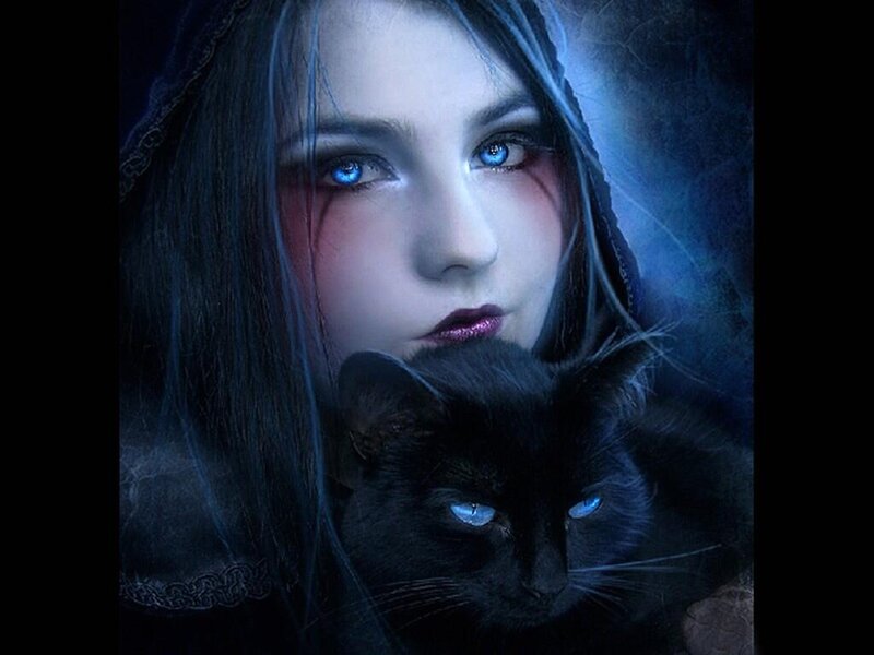 Woman with Black Cat — Dramatic, Night