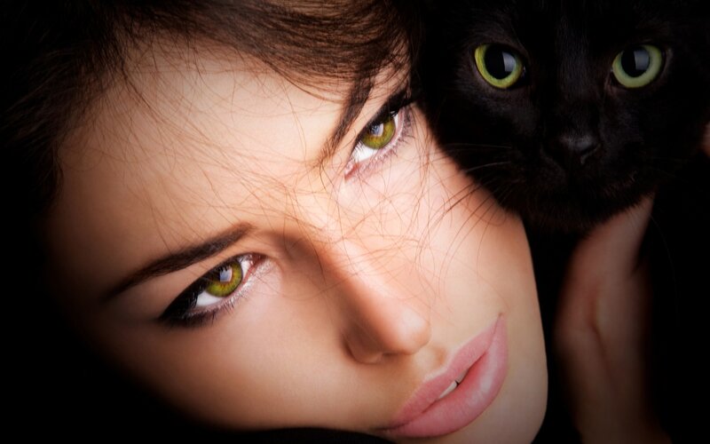 Woman with Black Cat — Dramatic, Photograph, Eyes