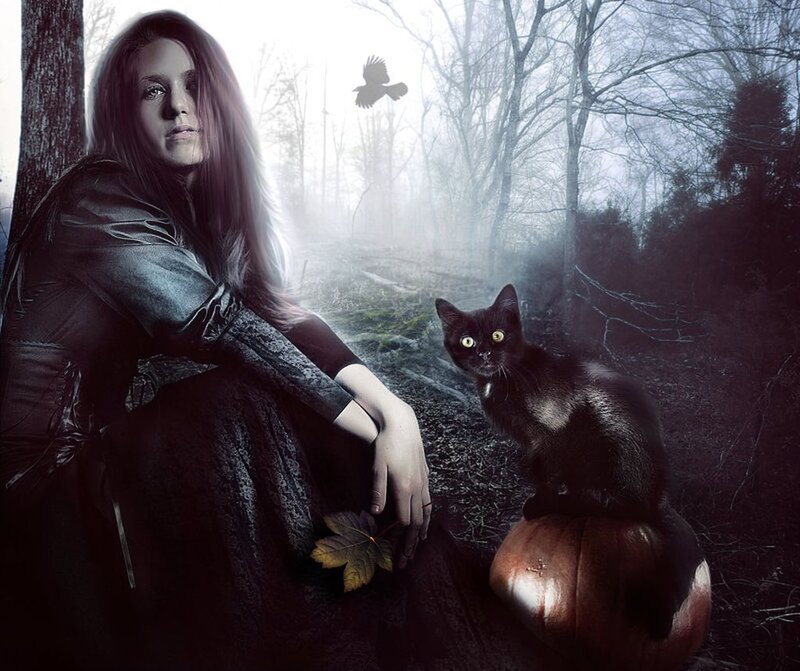 Woman with Black Cat — Mysterious