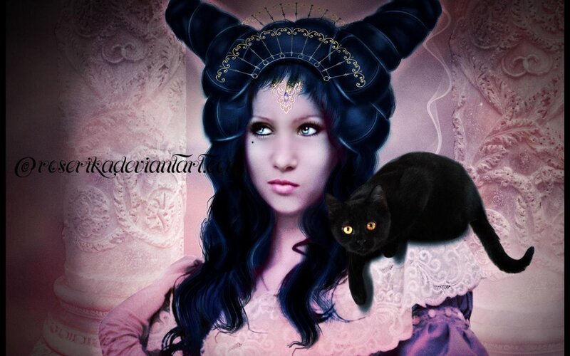 Woman with Black Cat — Pink