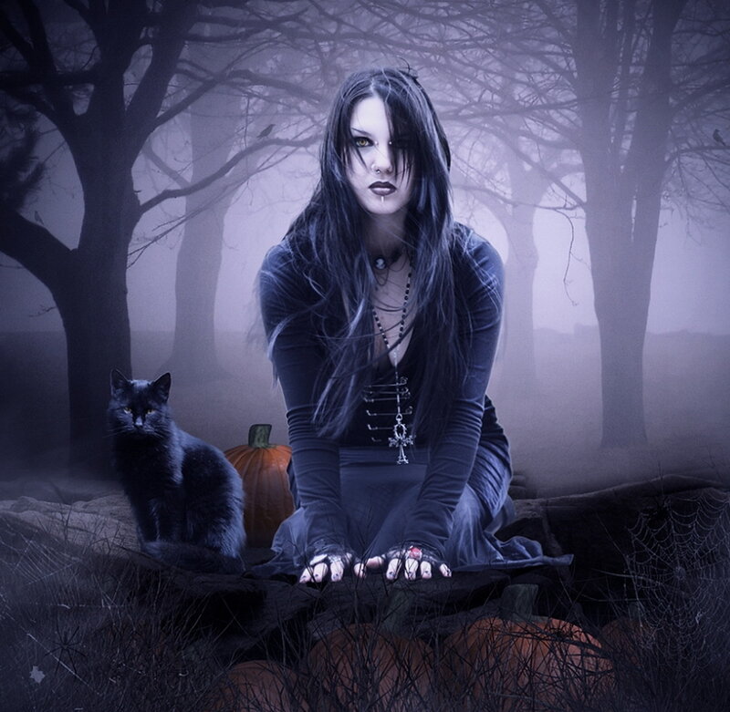 Woman with Black Cat — Purple, Dark