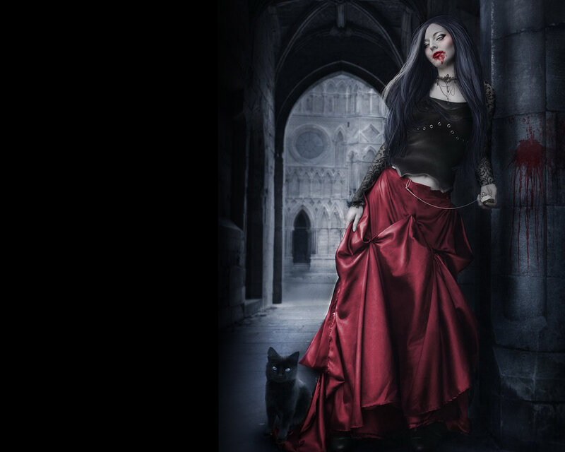 Woman with Black Cat — Red